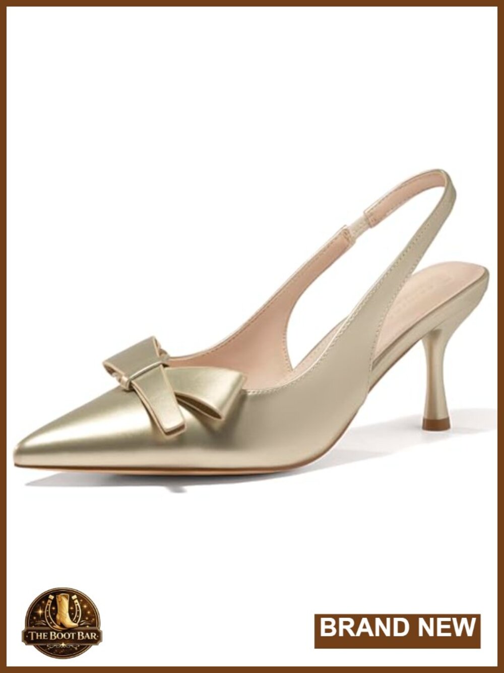 Coutgo Women's Slingback Kitten Heels Closed Pointed Toe Bow Pumps Slip On